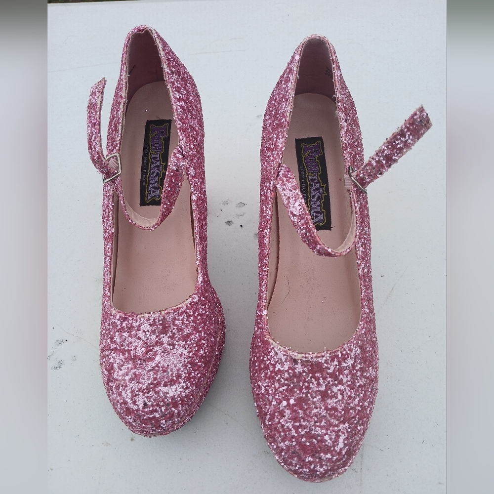Mary Jane-50G Pump Shoes, Baby Pink Glitter
